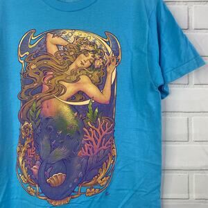 Tee Villain tshirt mermaid tarot card art nouveau blue ringspun cotton medium
